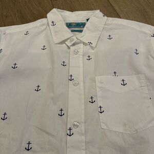 Joe‎ Marlin's Men's Nautical Short Sleeve Button Down White Anchors Large NEW